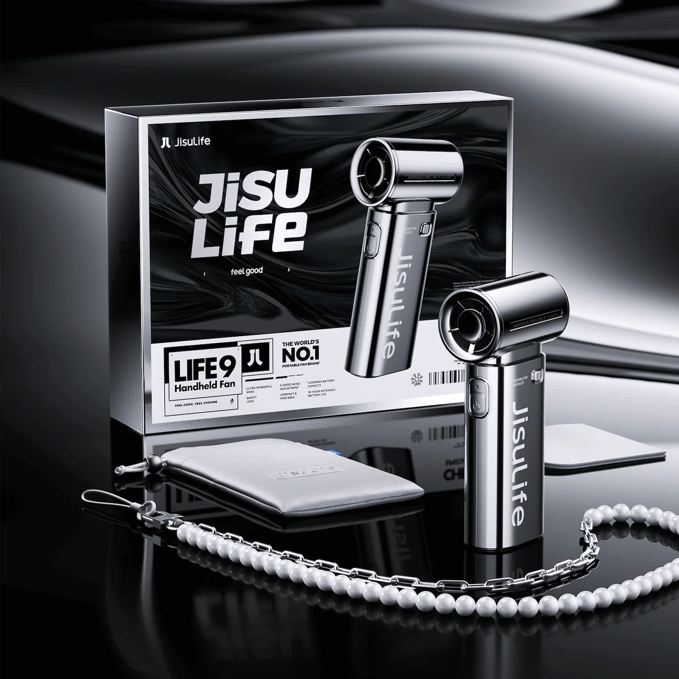 Jisulife Handheld Fan Life9 - Chrome Limited Edition